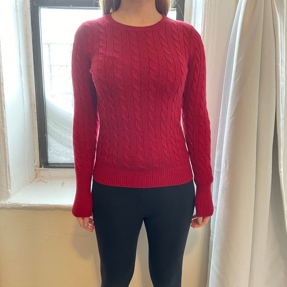 Cozy red crewneck cableknit sweater
